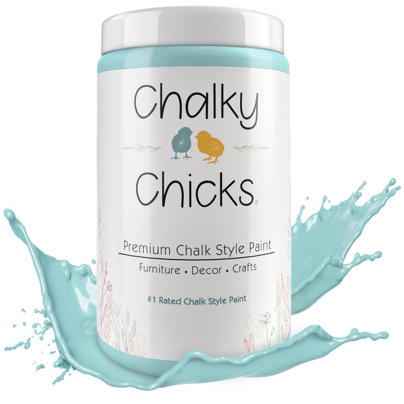 Chalky Chicks All-in-One Chalk Paint for Furniture or Cabinet - 32 Fl Oz - Matte Finish Rain Drop (Light Blue) for Metal, Wood Furniture Paint - No Sanding All-in-One for Home Decor & Crafts, USA Made - Image 1